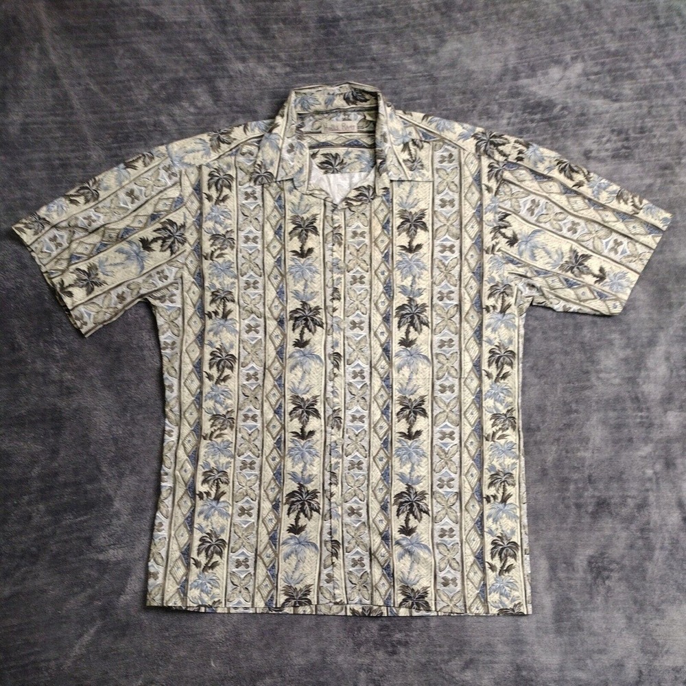 Hollis River Hawaiian Shirt Medium Mens Tan Button Down Short Sleeve